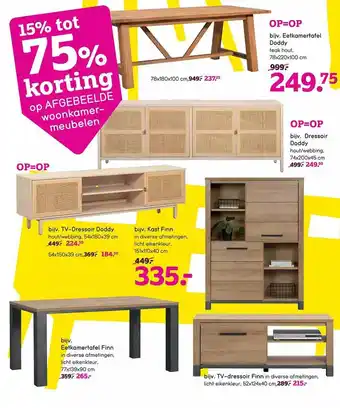 Leen Bakker Tv-dressoir doddy, kast finn, eetkamertafel finn, tv-dressoir finn, dressoir doddy, eetkamertafel doddy aanbieding