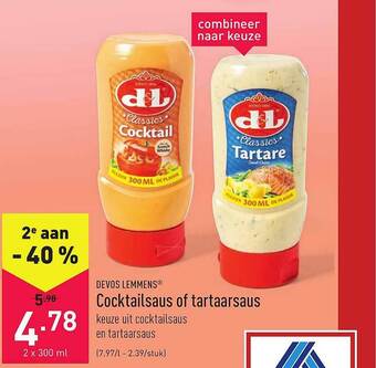 ALDI Devos Lemmens Cocktailsaus Of Tartaarsaus aanbieding