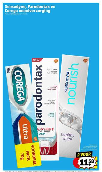 Kruidvat Sensodyne, parodontax en corega mondverzorging aanbieding