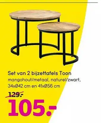 Leen Bakker Set van 2 bijzettafels toon aanbieding
