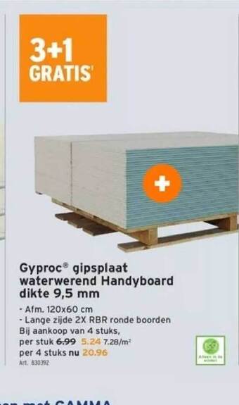 GAMMA Gyproc gipsplaat waterwerend handyboard dikte 9,5 mm aanbieding