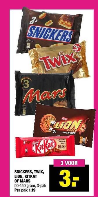Big Bazar Snickers, Twix, Lion, Kitkat Of Mars aanbieding