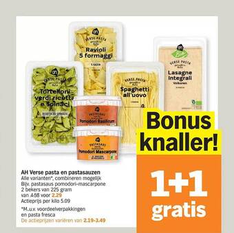 Albert Heijn Ah verse pasta en pastasauzen aanbieding