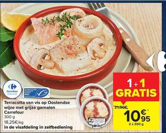 Carrefour Terracotta van vis op oostendse wijze met grijze garnalen aanbieding