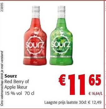 Colruyt Sourz red berry of apple likeur aanbieding