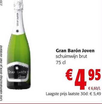 Colruyt Gran barón joven schuimwijn brut aanbieding