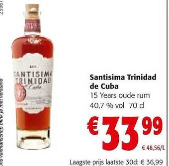Colruyt Santisima trinidad de cuba 15 years oude rum aanbieding