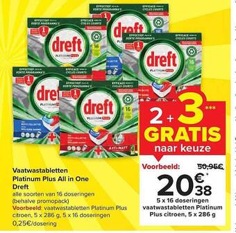 Carrefour Vaatwastabletten platinum plus all in one dreft aanbieding