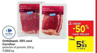 Carrefour Market Ontbijtspek 25% zout aanbieding