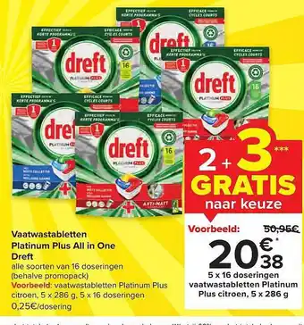 Carrefour Market Vaatwastabletten platinum plus all in one dreft aanbieding