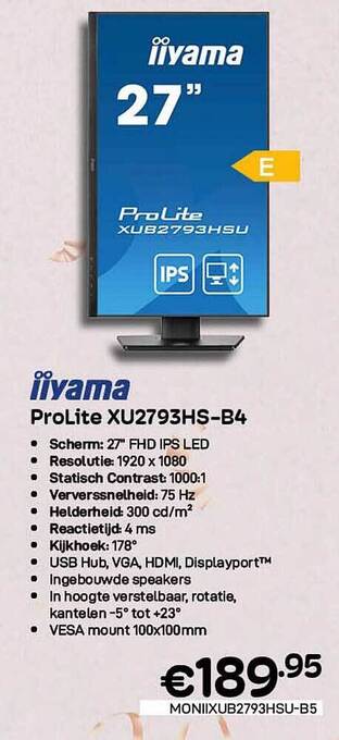 CompuDeals Iiyama prolite xu2793hs-b4 aanbieding