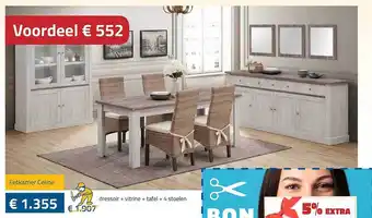 Eetkamer celine dressoir, vitrine, tafel, 4 stoelen