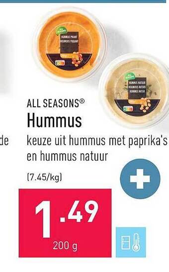 ALDI All seasons hummus aanbieding
