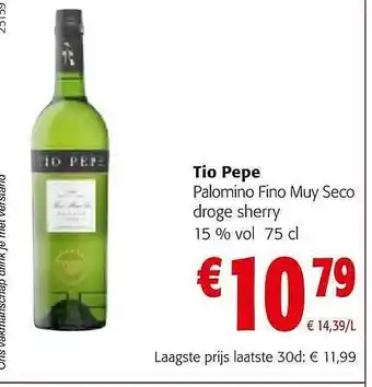 Colruyt Tio pepe palomino fino muy seco droge sherry aanbieding