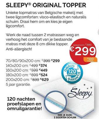 Sleepworld Sleepy original topper aanbieding