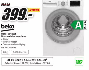 Beko B3WT5841WS Wasmachine Voorlader