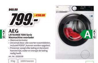 MediaMarkt AEG LR75U96B 7000 Serie Wasmachine Voorlader aanbieding