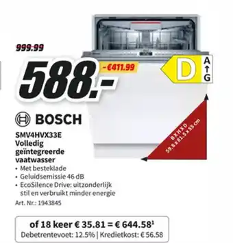 MediaMarkt Bosch SMV4HVX33E Volledig Geintegreerde Vaatwasser aanbieding
