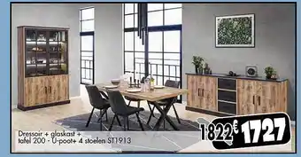 Budget Meubelen Dressoir + glaskast + tafel 200 - u-poot+ 4 stoelen st1913 aanbieding