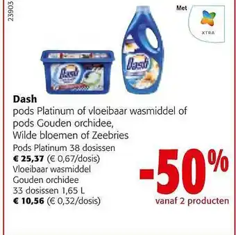 Colruyt Dash pods platinum of vloeibaar wasmiddel of pods gouden orchidee aanbieding
