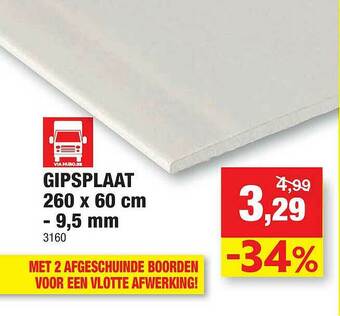 Hubo Gipsplaat 260x60 Cm 9,5 Mm aanbieding