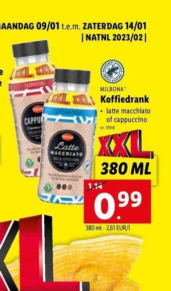 Lidl Milbona koffiedrank aanbieding
