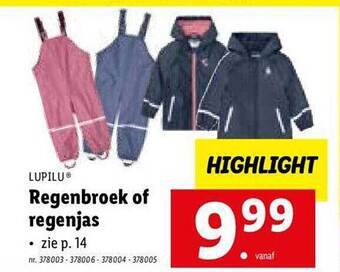 Lidl Lupilu regenbroek of regenjas aanbieding