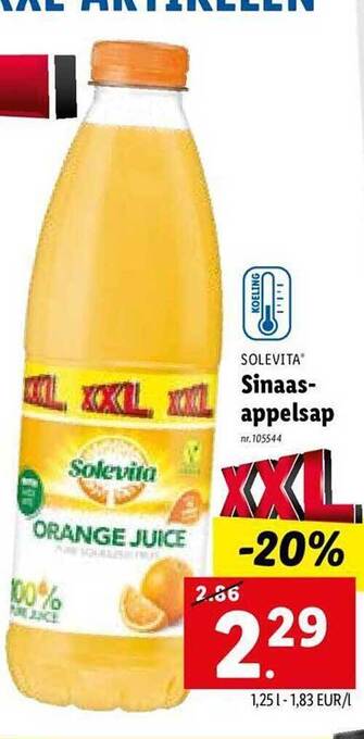 Lidl Solevita sinaasappelsap aanbieding