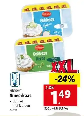 Lidl Milbona smeerkaas aanbieding