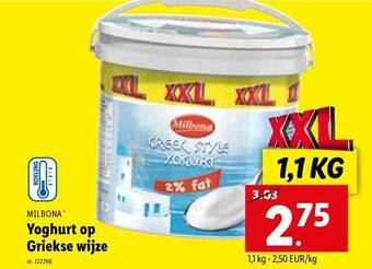 Lidl Milbona yoghurt op griekse wijze aanbieding