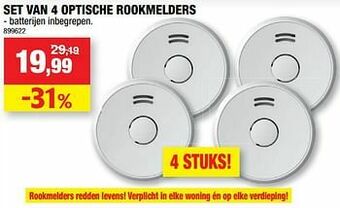 Hubo Set van 4 optische rookmelders aanbieding