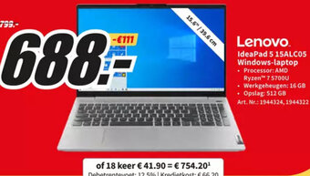 MediaMarkt Lenovo IdeaPad 5 15ALC05 Windows-Laptop aanbieding