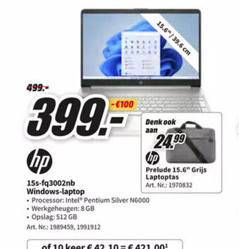 MediaMarkt Hp 15s-fq3002nb Windows-Laptop aanbieding