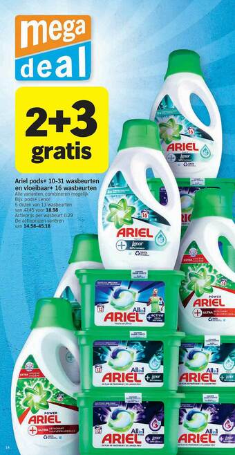 Albert Heijn Ariel Pods+ 10-31 Wasbeurten En Vloeibaar+ 16 Wasbeurten 2+3 Gratis aanbieding