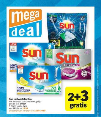 Albert Heijn Sun Vaatwastabletten 2+3 Gratis aanbieding