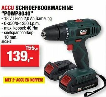 Hubo Powerplus accu schroefboormachine powp8040 aanbieding