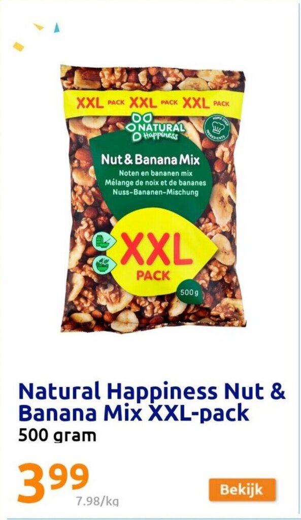 Natural Happiness Nut & Banana Mix XXLPack 500g promotie bij Action
