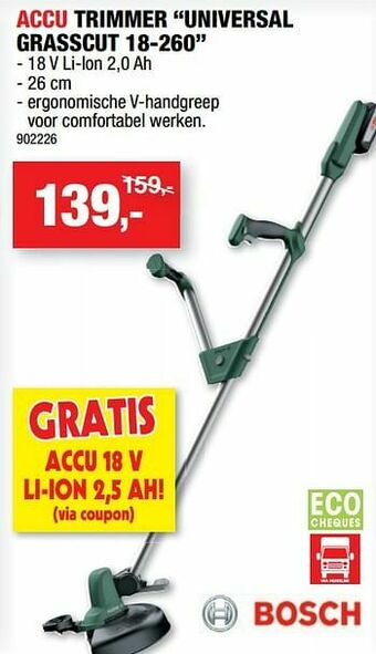 Hubo Bosch accu trimmer universal grasscut 18-260 aanbieding