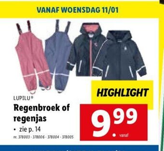 Lidl Lupilu Regenbroek of regenjas aanbieding