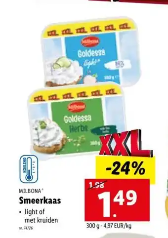 Lidl Milbona Smeerkaas 300 g aanbieding