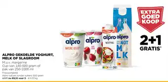Jumbo Alpro gekoelde yoghurt melk of slagroom cup van 140-500 gram of pak van 250-1000ml. 2+1 gratis aanbieding