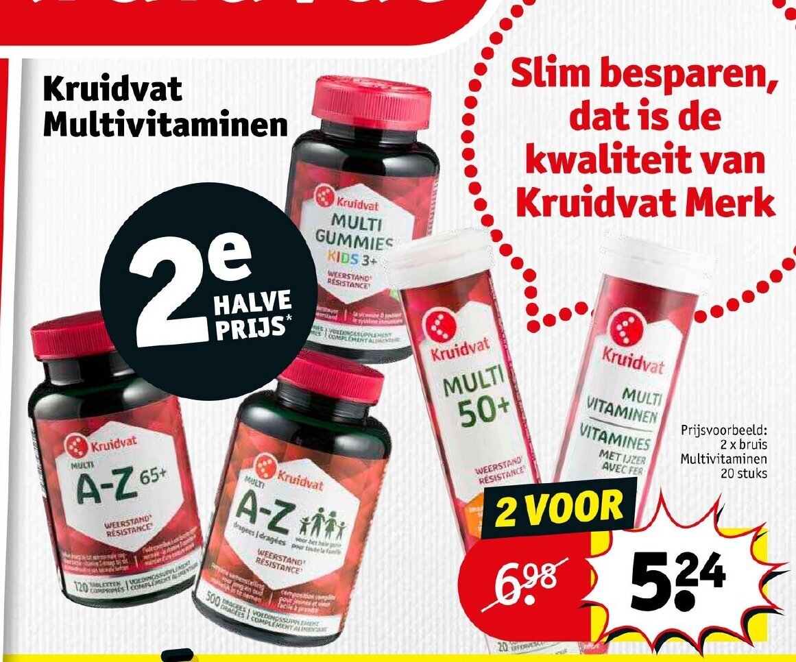 Kruidvat multivitaminen 2 x bruis multivitaminen 20 stuks promotie bij