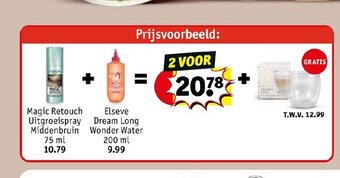 Kruidvat Magic retouch uitgroeispray middenbruin 75ml + Elseve dream long wonder water 200ml aanbieding