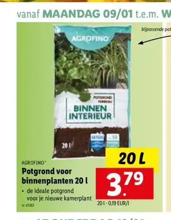 Lidl Agrofino Potgrond voor binnenplanten 20 l aanbieding