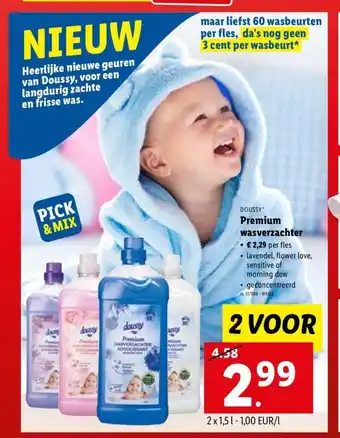 Lidl Doussy Premium wasverzachter 2 x 1,5 l aanbieding