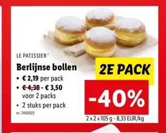 Lidl Le Patissier Berlijnse bollen 2 x 2 x 105 g aanbieding