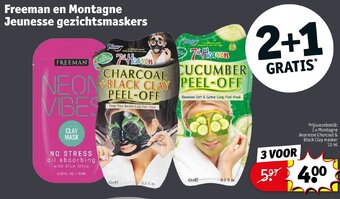 Kruidvat Freeman en montagne jeunesse gezichtsmaskers 2+1 gratis aanbieding