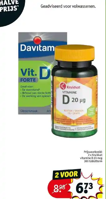 Kruidvat Vitamine D 20 300 tablettenn 2pcs aanbieding