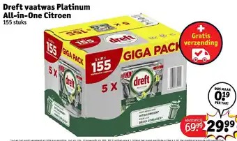 Kruidvat Dreft Vaatwas Platinum All-in-One Citroen aanbieding