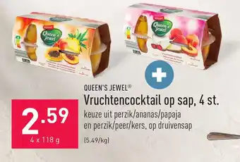 ALDI Queen's jewel vruchtencocktail op sap, 4 st. aanbieding